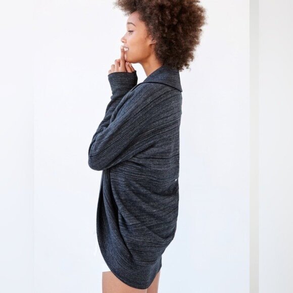 Aritzia Wilfred Diderot Sweater Cocoon Open Cardigan Space Dye Heather Black S - Picture 5 of 14